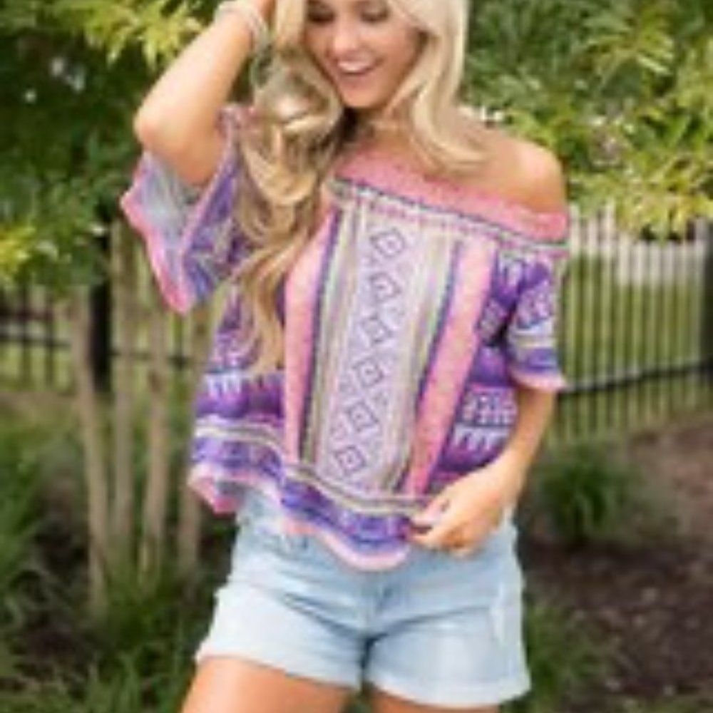 Pink Lily Boutique off the shoulder designed top